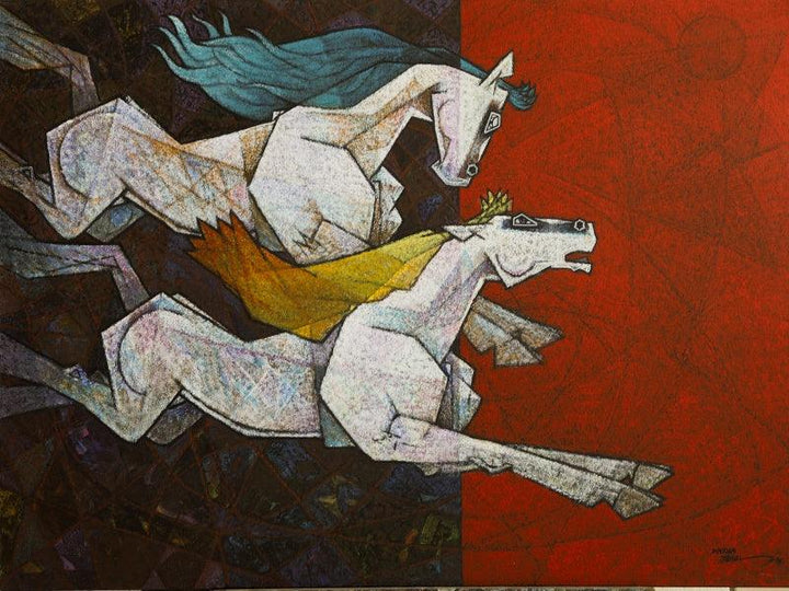 Horse Love Has No Limits Painting by Dinkar Jadhav | ArtZolo.com