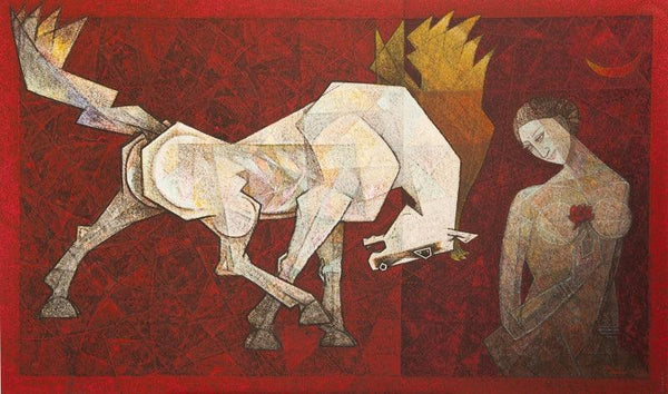 Horse Waiting Painting by Dinkar Jadhav | ArtZolo.com