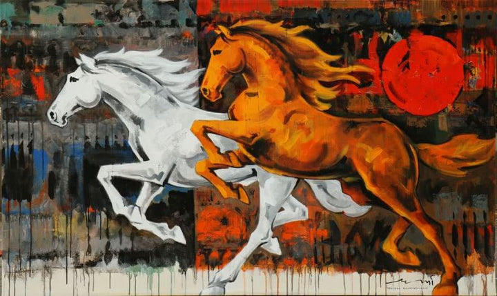 Horses 124 60X36 Painting by Devidas Dharmadhikari | ArtZolo.com
