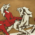Animals serigraphs painting titled 'Horses', 40x60 inches, by artist M. F. Husain on Paper