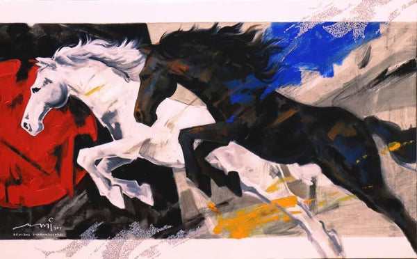 Horses Charging Forward Painting by Devidas Dharmadhikari | ArtZolo.com