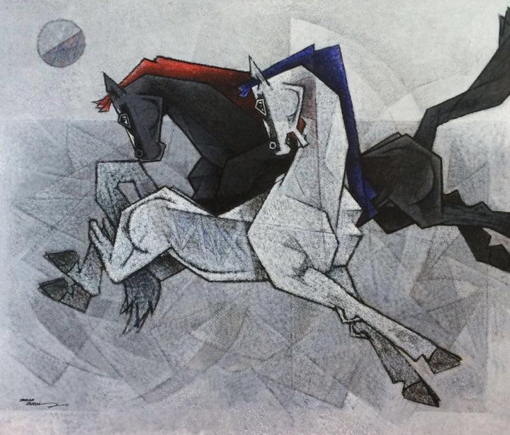 Horses Dancing Under The Moon 1 Painting by Dinkar Jadhav | ArtZolo.com