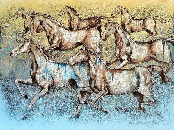Horses In Rain Painting by Ranjith Raghupathy | ArtZolo.com
