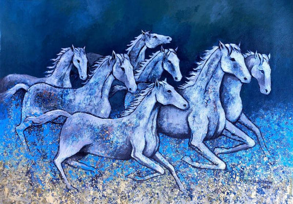 Horses In March Painting by Ranjith Raghupathy | ArtZolo.com
