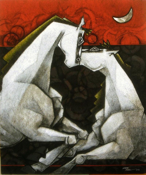 Horses Waltzing In The Dream Vi Painting by Dinkar Jadhav | ArtZolo.com