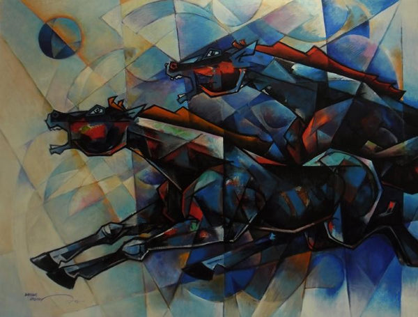 Horses Waltzing In The Sky 4 Painting by Dinkar Jadhav | ArtZolo.com