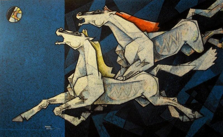 Horses Waltzing In The Sky Ix Painting by Dinkar Jadhav | ArtZolo.com