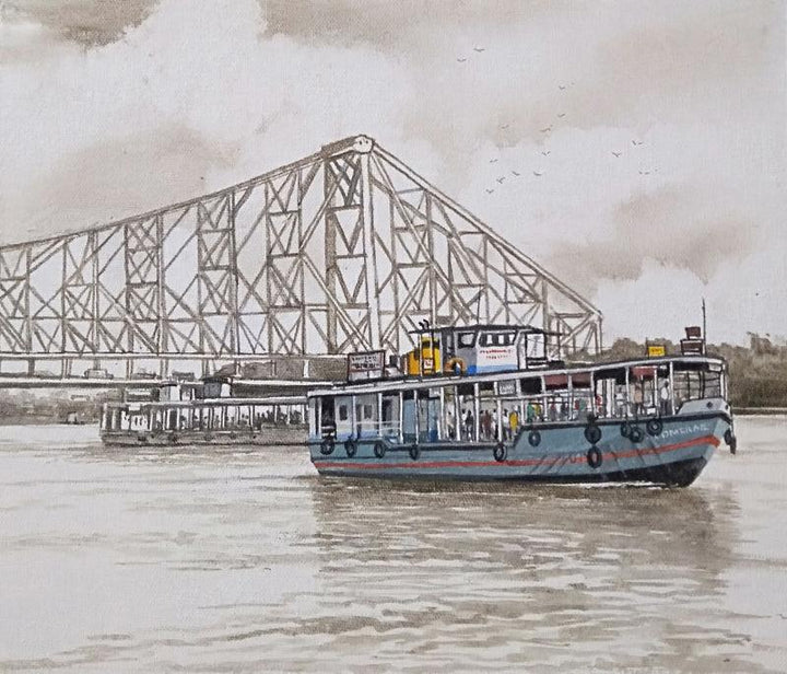 Howrah Bridge In Kolkata 2 Painting by Amlan Dutta | ArtZolo.com