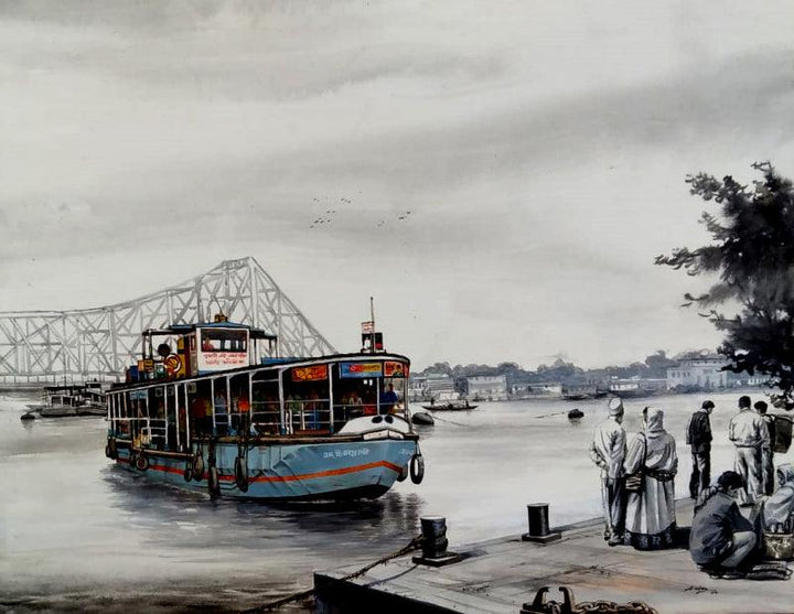 Howrah Bridge In Kolkata Painting by Amlan Dutta | ArtZolo.com