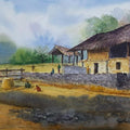 Landscape watercolor painting titled 'Hut', 12x16 inches, by artist Madhukar Mahajan on Paper