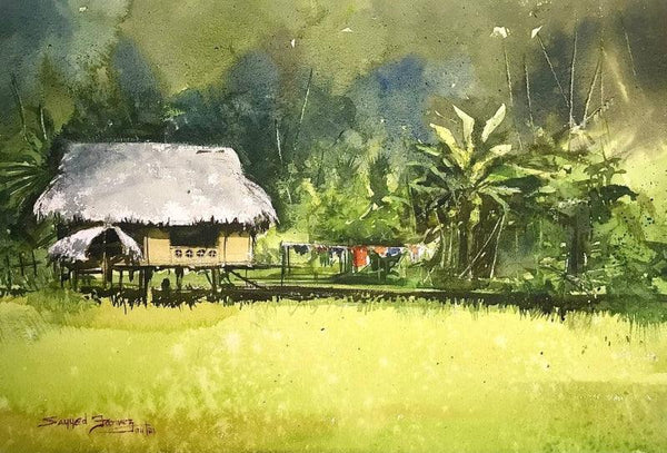 Hut In Wood Painting by Ks Farvez | ArtZolo.com