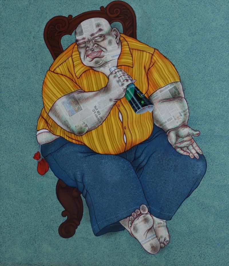 Figurative acrylic painting titled 'I Am Clean', 48x42 inches, by artist Mrinal Dey on Canvas