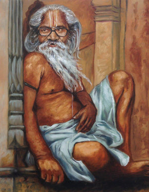 Indian Culture by Rajesh Gawhale, Original Oil Figurative Painting on Canvas, Small Vertical Wall Art