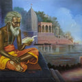 Religious acrylic oil painting titled 'Indian Sadhu', 29x44 inches, by artist Gopal Sharma on Canvas