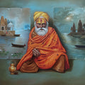 Religious oil painting titled 'Indian Sadhu', 30x36 inches, by artist Gopal Sharma on Canvas