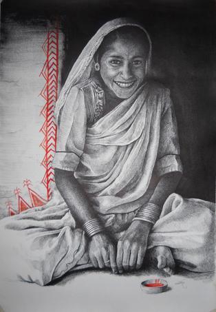 Indian Woman Painting by Milind Varangaonkar | ArtZolo.com