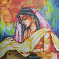 Figurative acrylic painting titled 'Indian Woman', 12x12 inches, by artist Pradip Goswami on Canvas