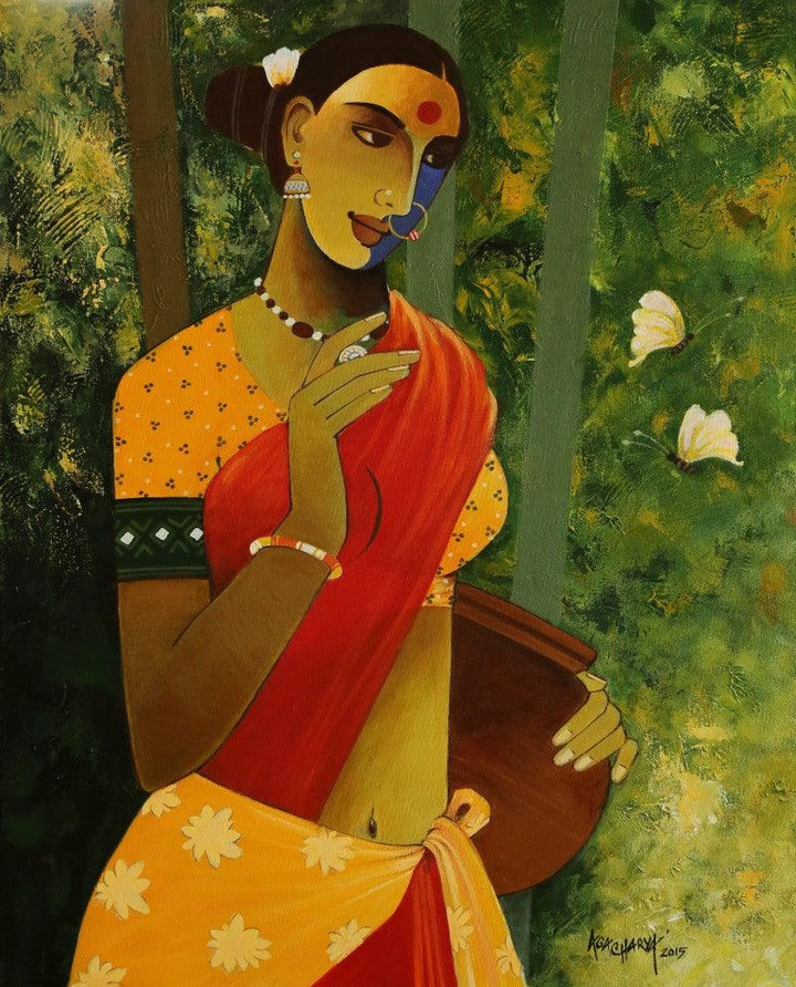 Indian Woman Iii Painting by Agacharya A | ArtZolo.com