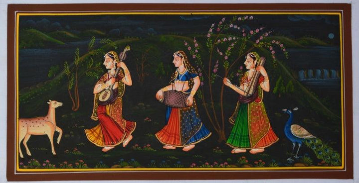 Indian Women Playing Music In Lawn Traditional Art by Unknown | ArtZolo.com