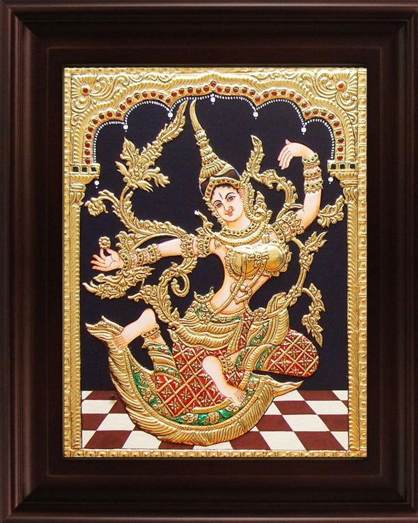 Indonesian Sita Red Tanjore Painting Traditional Art by Myangadi | ArtZolo.com