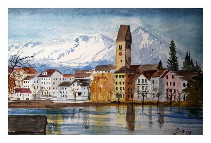 Interlaken Switzerland Painting by Arunava Ray | ArtZolo.com