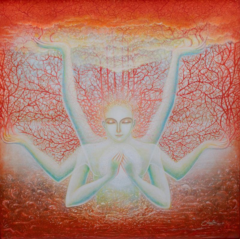 Figurative acrylic painting titled 'Introspection', 36x36 inches, by artist Anil K Vishwa on Canvas