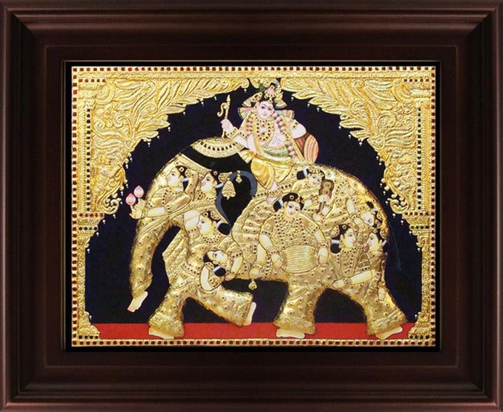 Iyaravatham Tanjore Painting Traditional Art by Myangadi | ArtZolo.com