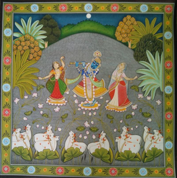 Jal Kamal Pichwai On Sharad Poornima Pic Traditional Art by Yugdeepak Soni | ArtZolo.com