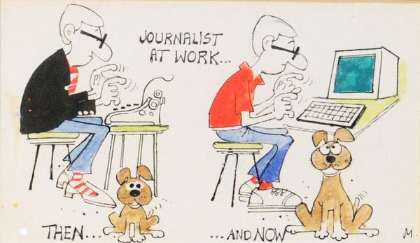 Journalists At Work Then And Now Drawing by Mario Miranda | ArtZolo.com