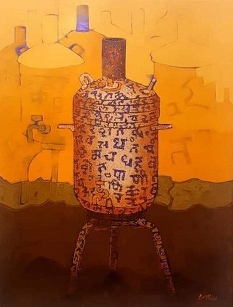 Still-life acrylic painting titled 'Journey 1', 48x36 inches, by artist Navnath Kshirsagar on Canvas