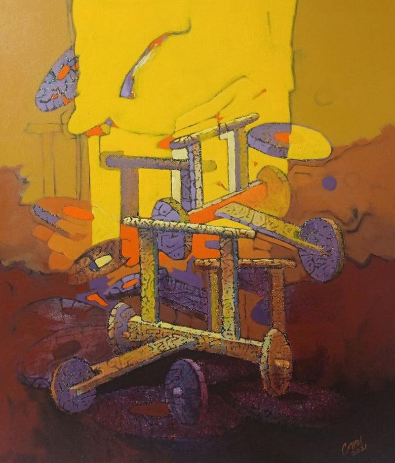 Abstract acrylic painting titled 'Journey 3', 42x36 inches, by artist Navnath Kshirsagar on Canvas