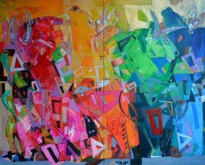 Figurative acrylic painting titled 'Journey 5', 71x79 inches, by artist Madan Lal on Canvas