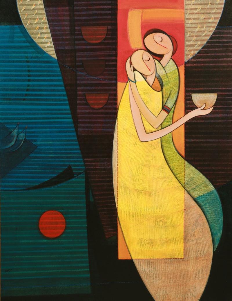 Figurative acrylic painting titled 'Journey', 48x36 inches, by artist Dattatraya Thombare on Canvas