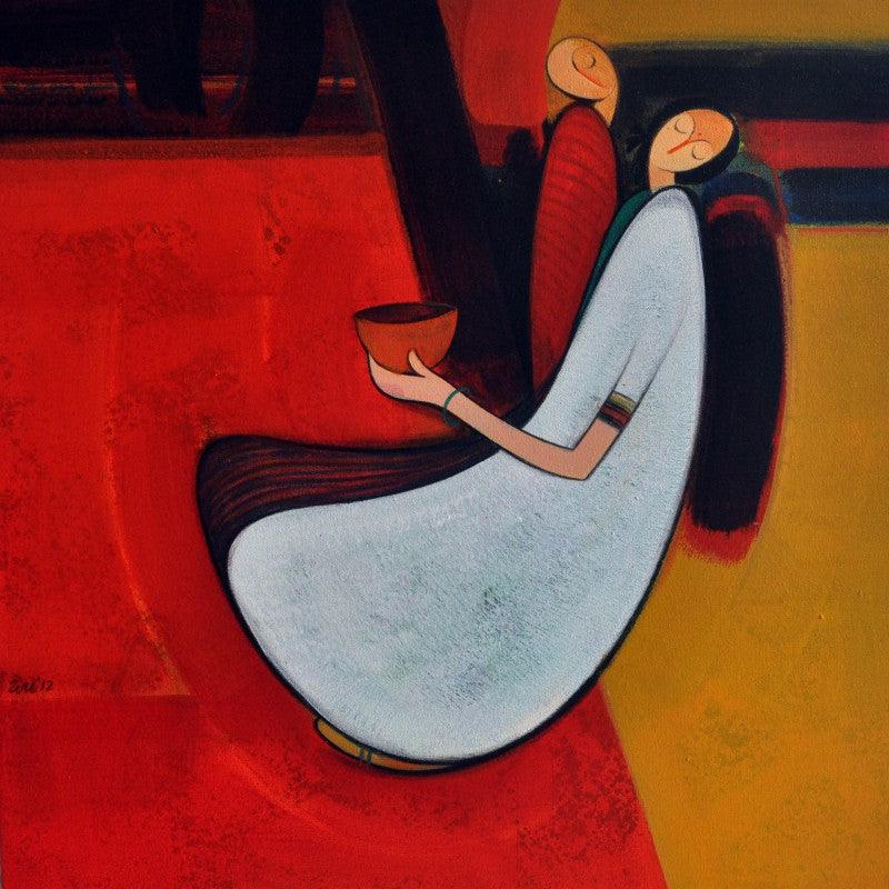 Figurative acrylic painting titled 'Journey', 24x24 inches, by artist Dattatraya Thombare on Canvas