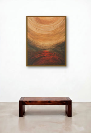 Journey (Crimson Horizon) by artist Sanjay Akolikar displayed in a Contemporary Luxury Reception Area