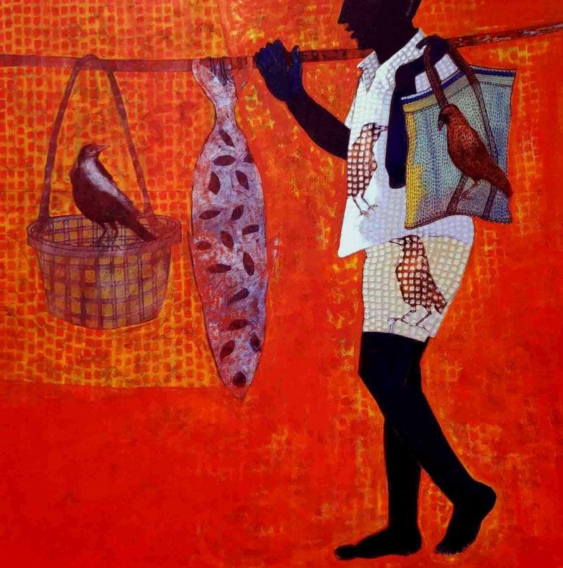 Figurative acrylic painting titled 'Journey', 36x36 inches, by artist Harshada Kolapkar on Canvas