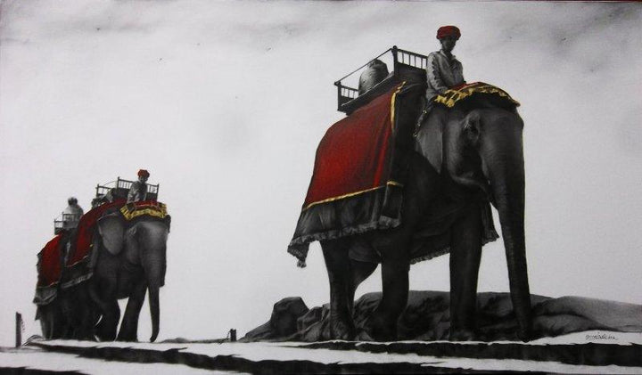 Journey With Elephnat Painting by Yuvraj Patil | ArtZolo.com