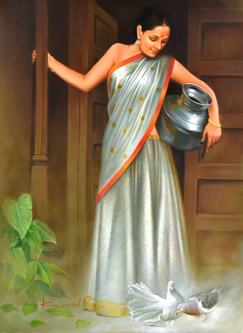 Realistic oil painting titled 'Joy', 36x48 inches, by artist Kamal Rao on Canvas