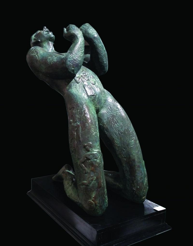 Figurative sculpture titled 'Joy', 27x22x16 inches, by artist Somnath Chakraborty on Bronze