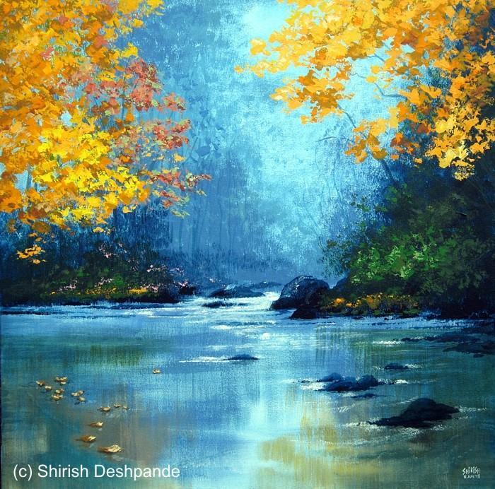 Jungle Stream Painting by Shirish Deshpande | ArtZolo.com