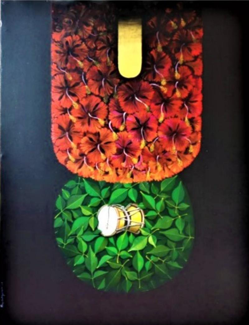 Religious acrylic painting titled 'Kali', 40x30 inches, by artist RAJIB DEYASHI on Canvas