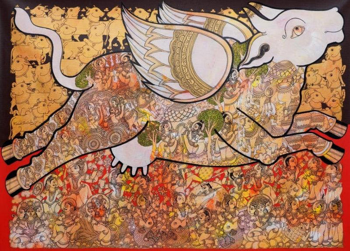 Kamadhenu (Sacred Cow) Painting by Ramesh Gorjala | ArtZolo.com