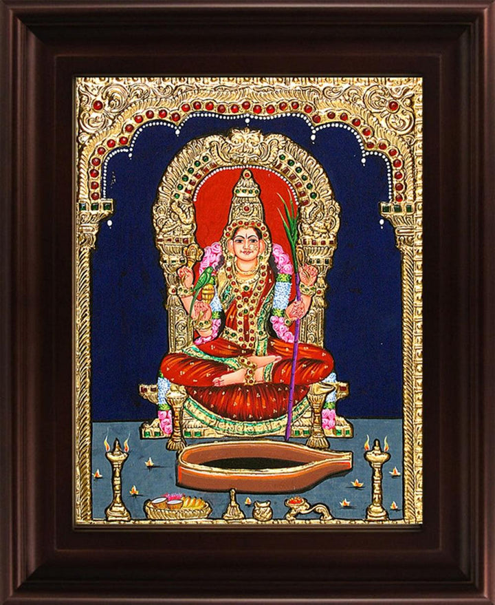 Kamatchi Devi Tanjore Painting Traditional Art by Myangadi | ArtZolo.com
