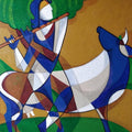 Religious mixed media painting titled 'Kanha', 48x42 inches, by artist Satyendra Rane on Canvas