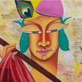 contemporary acrylic oil painting titled 'Kanha', 14x48 inches, by artist Deepali Mundra on Canvas