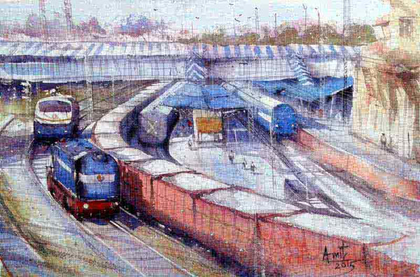 Kanpur Station Painting by Amit Kapoor | ArtZolo.com