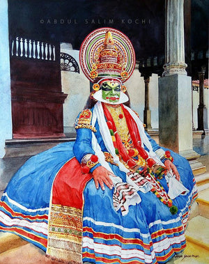 Religious watercolor painting titled 'Kathakali', 24x18 inches, by artist Abdul Salim on Paper