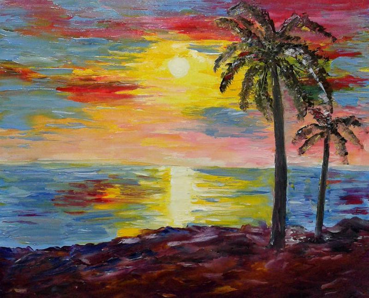 Kerala Sunset Painting by Kiran Bableshwar | ArtZolo.com