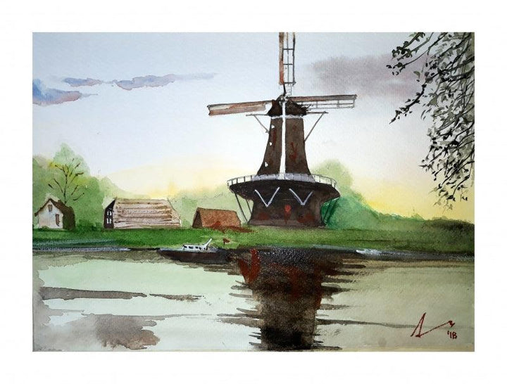 Kinderdijk The Netherlands Painting by Arunava Ray | ArtZolo.com