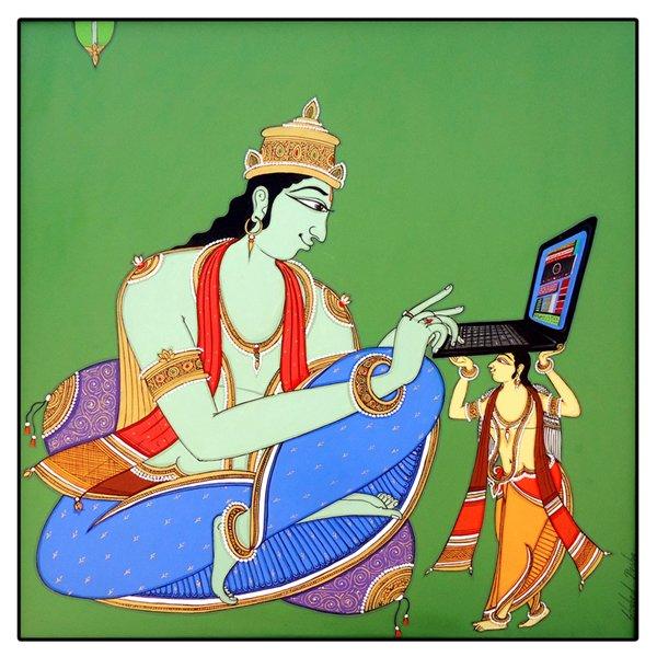 King Using Laptop Painting by Shahed Pasha | ArtZolo.com